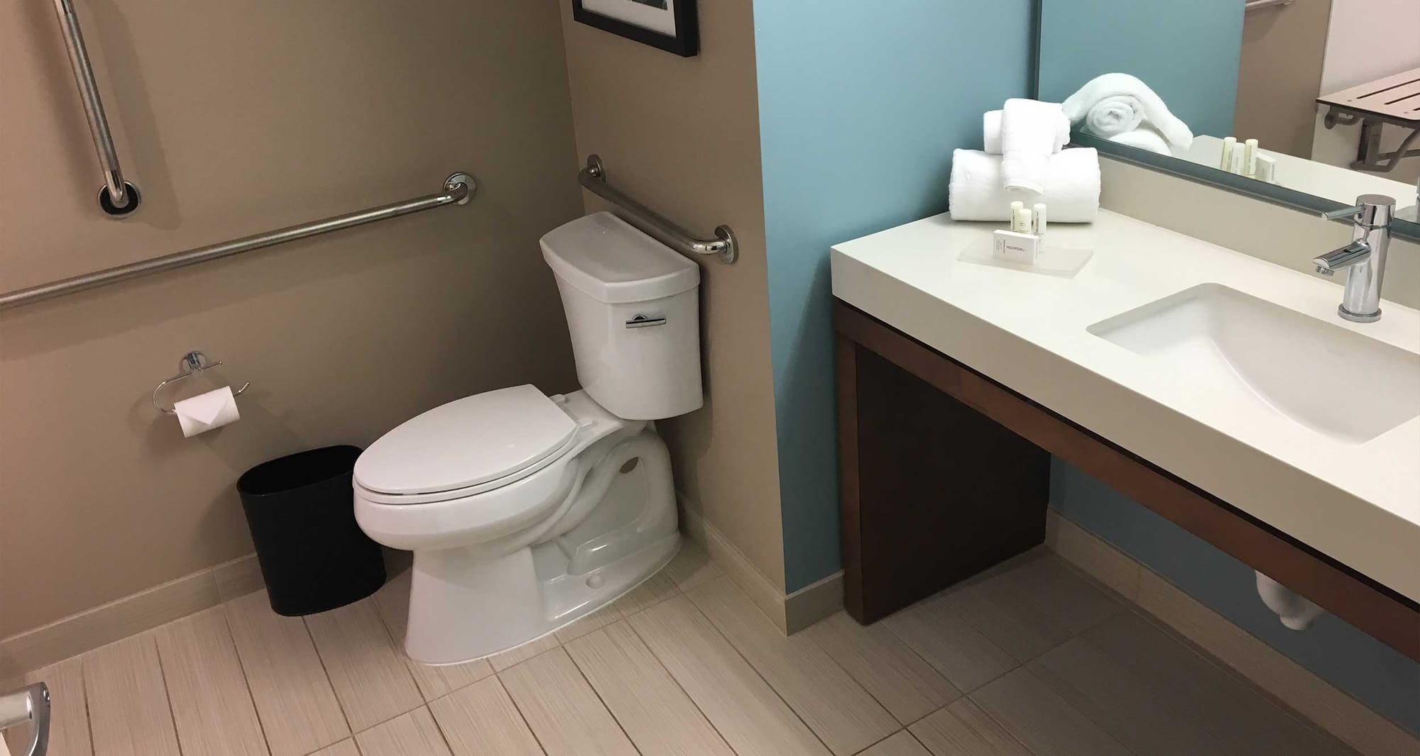 Sample wheelchair accessible hotel bathroom.