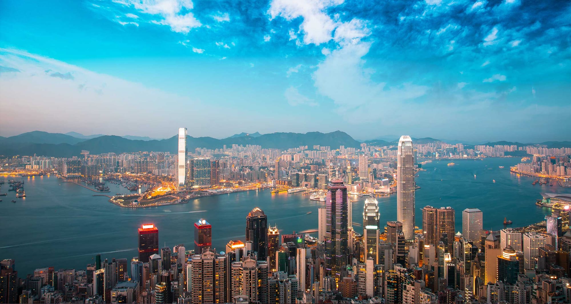 Hong Kong, China skyline.