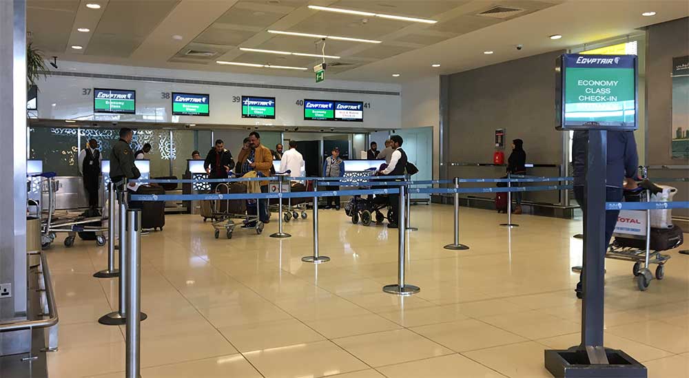 EgyptAir check-in counter at Abu Dhabi Airport.