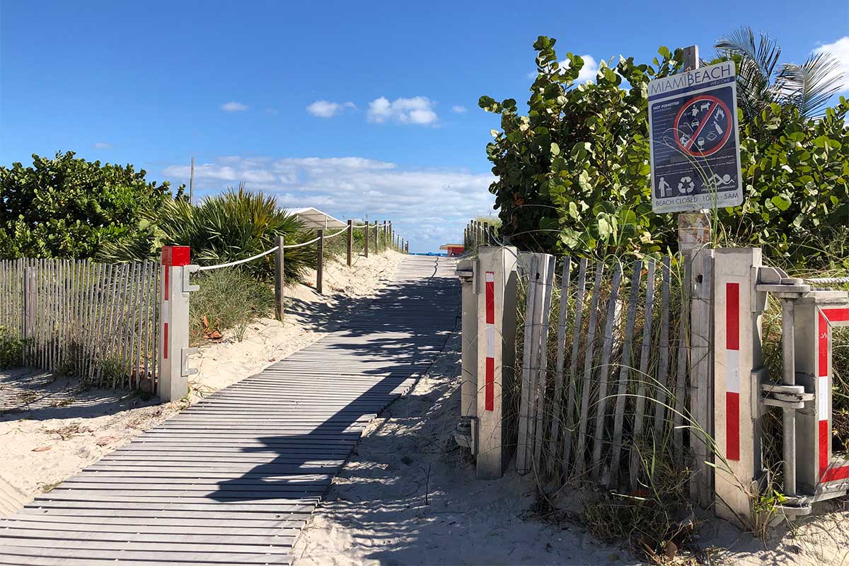 Wooden pathway to beach.