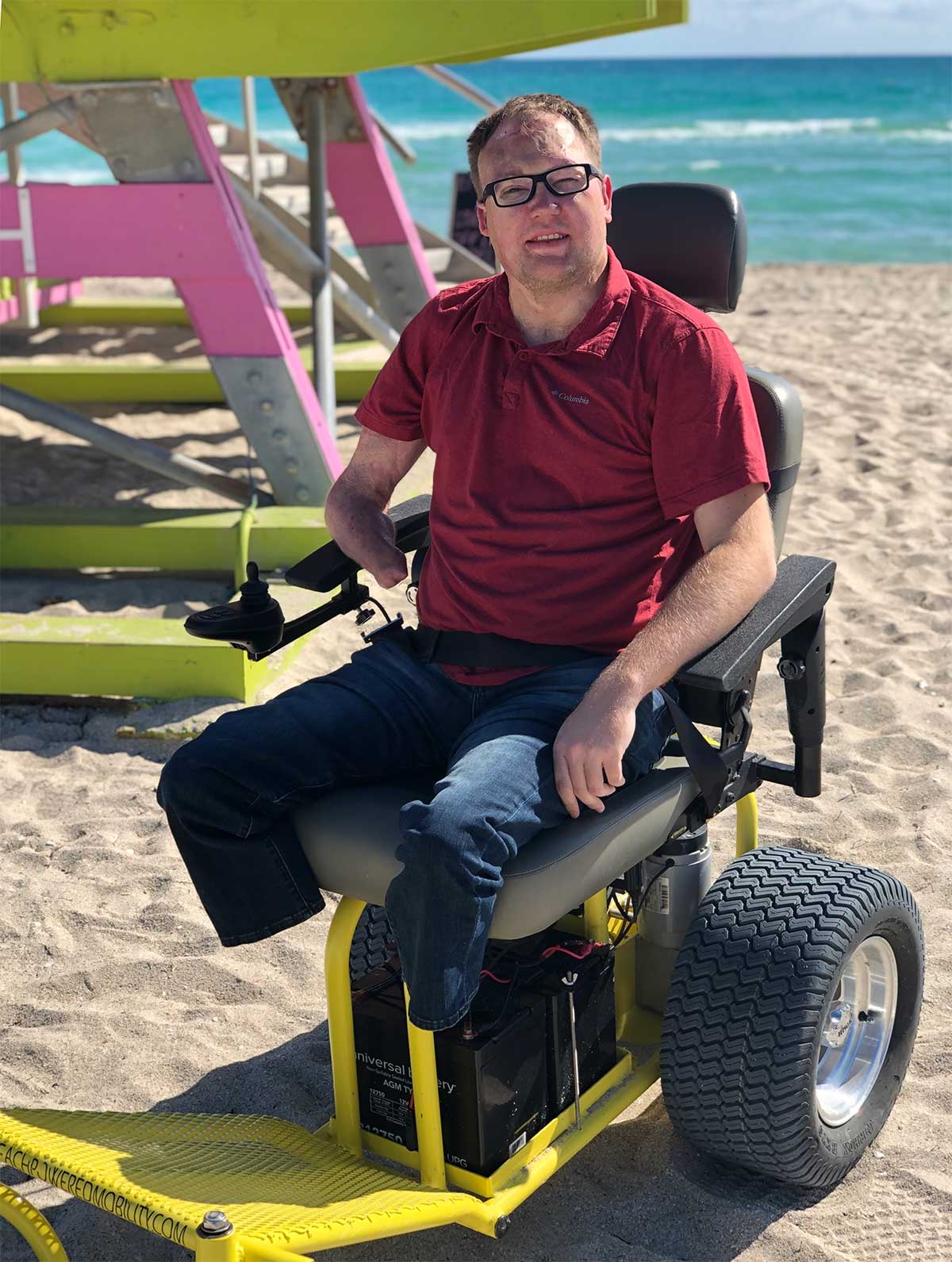 Beach wheelchair on the beach.