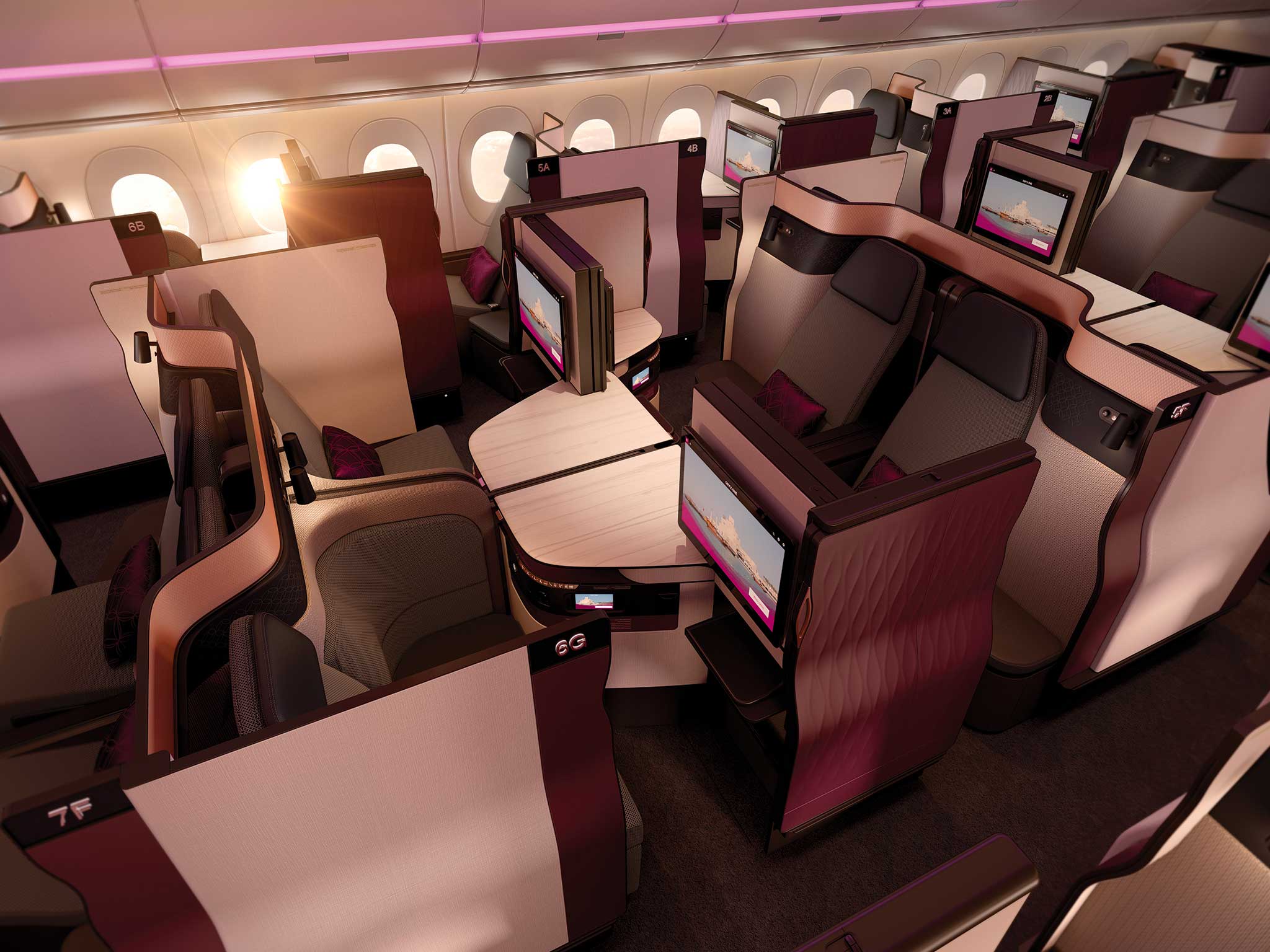 Qatar Airways business class seats.