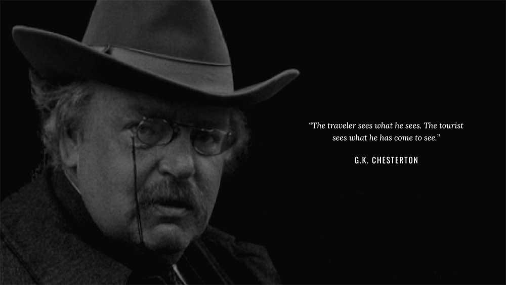 G.K. Chesterton wearing a hat and eyeglasses.