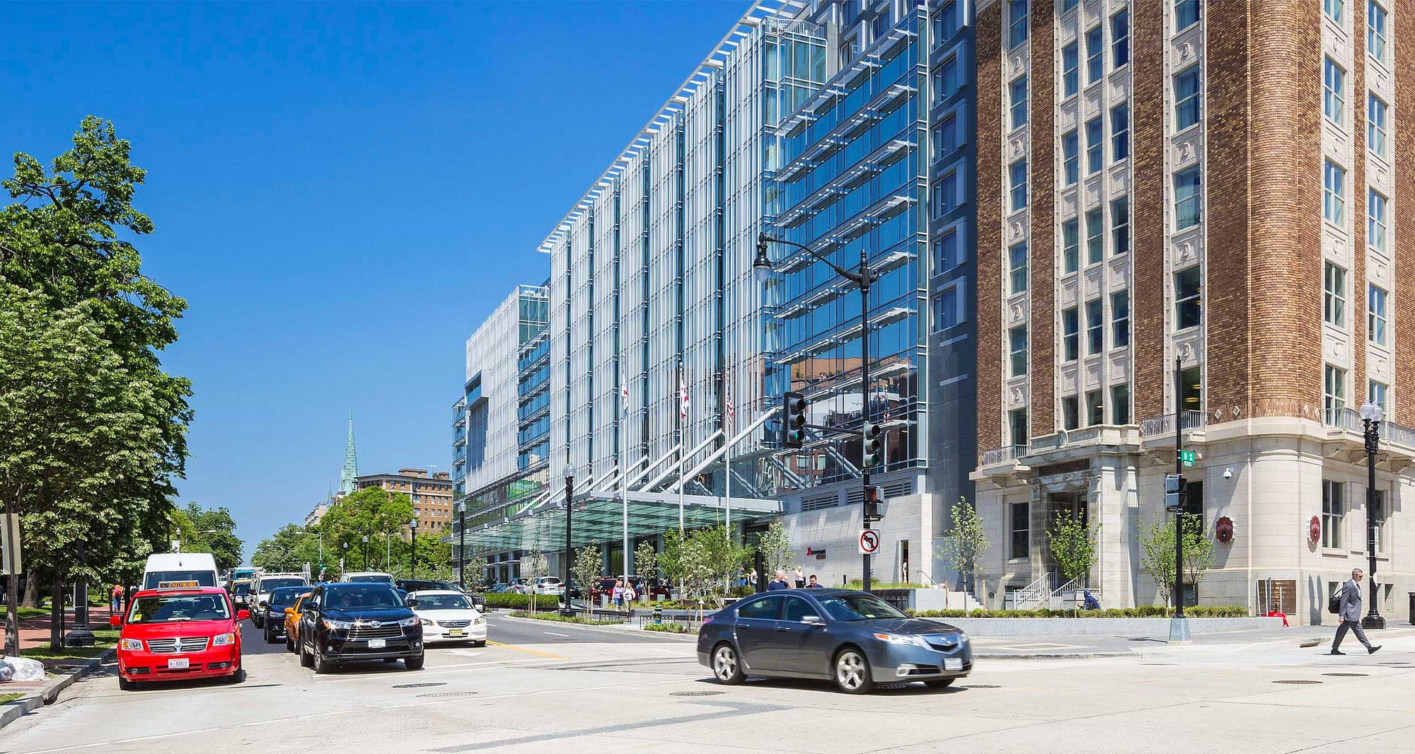 Exterior view of the Marriott Marquis Washington DC hotel.