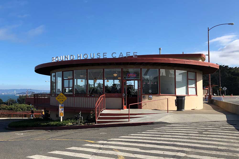 Cafe in a circular shared building.