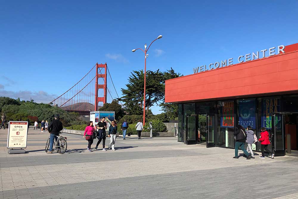 Visitor center with the Golden Gate Bridge seen in the background.