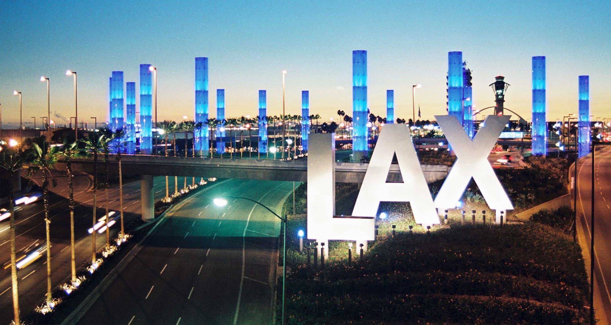 Large LAX sign outside the Los Angeles Airport.