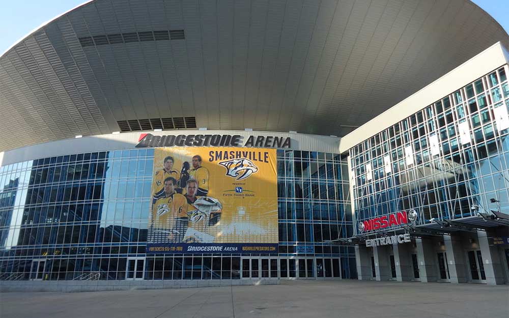 Front facade of Bridgestone Arena.