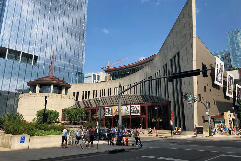 Building exterior facade of the Country Music Hall of Fame.