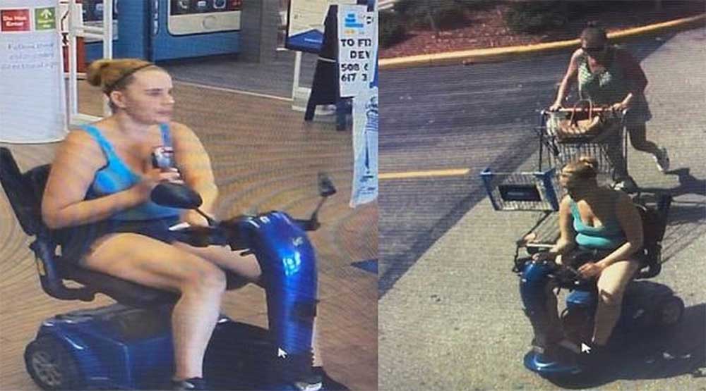 Two women pictured on security camera footage while in the act of stealing a scooter.