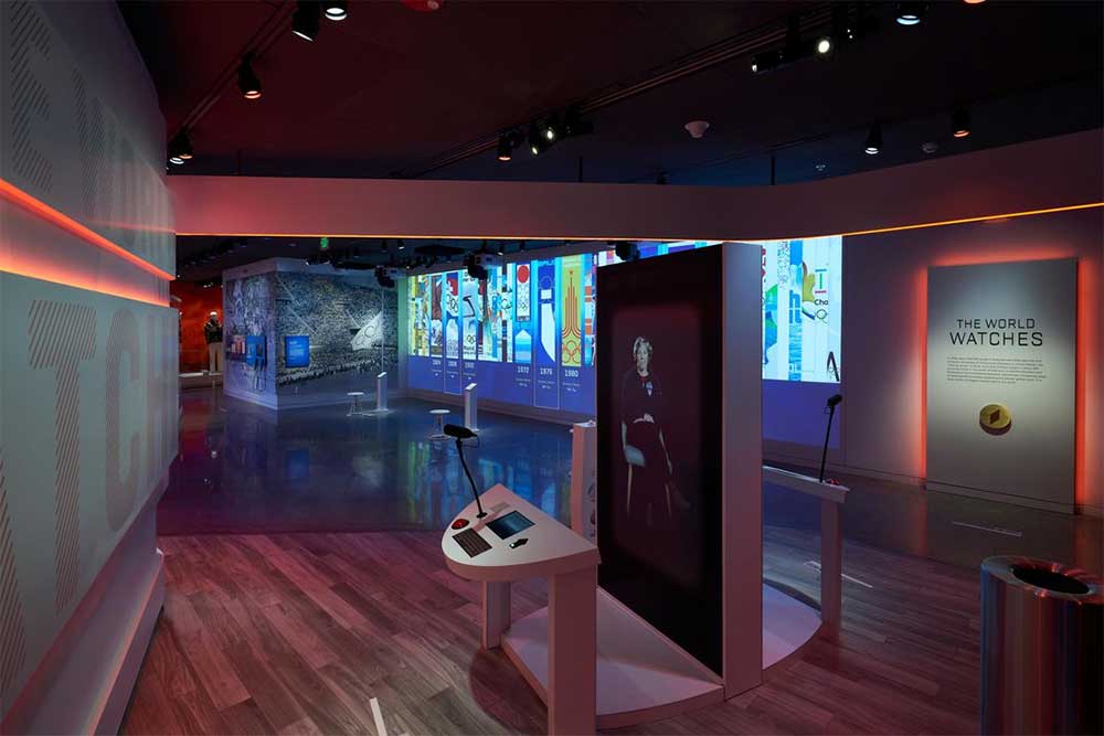 Wheelchair accessible console for interactive display at museum.