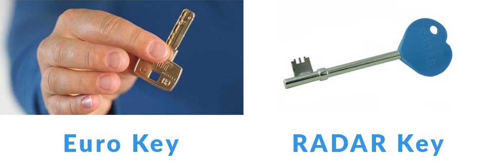 Image showing the shape of the Euro and Radar Keys.