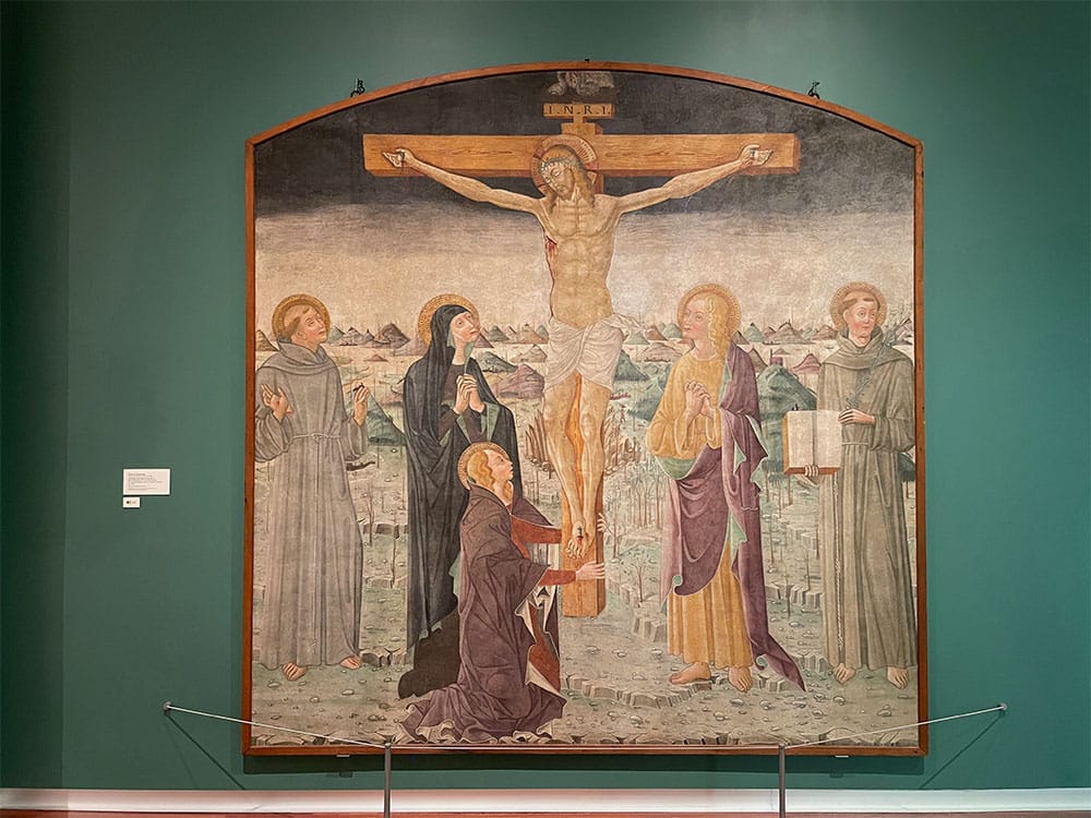 Painting of crucifixion of Jesus at art museum.