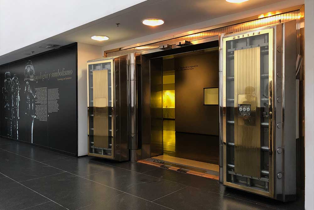 Gold vault with large protective door.