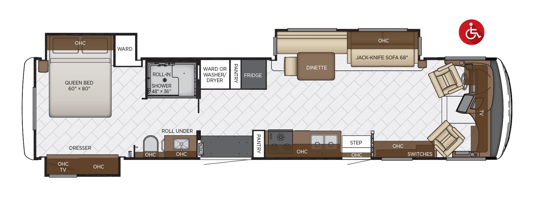 2021 Newmar Canyon Star wheelchair accessible floorplan.