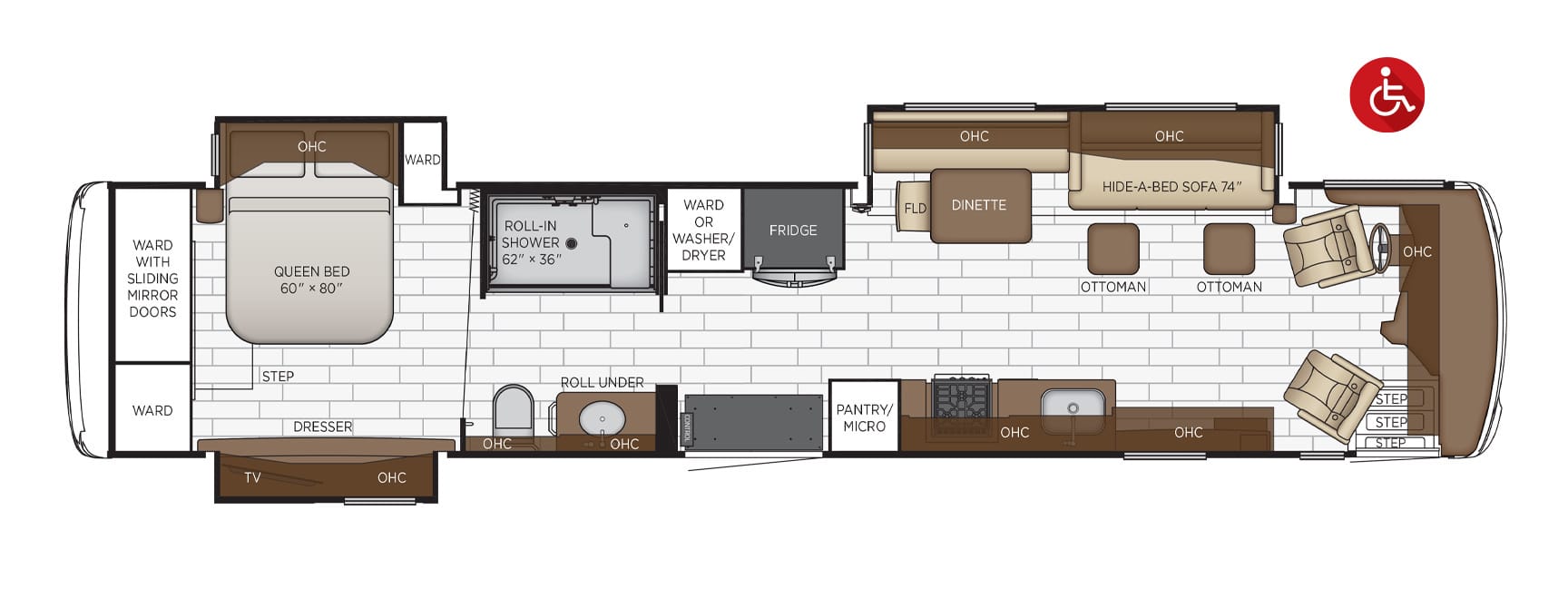 2021 Newmar Dutch Star wheelchair accessible floorplan.