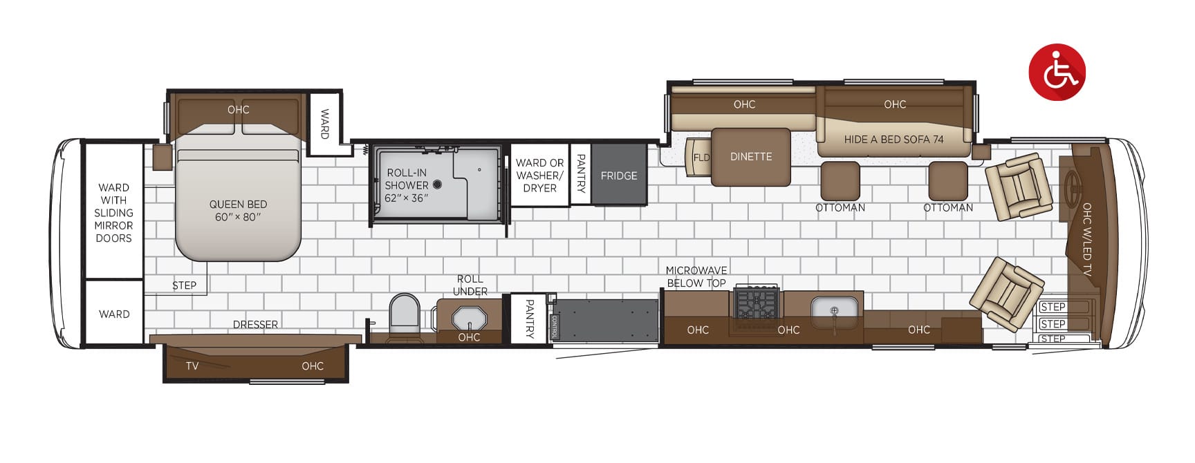 2021 Newmar Ventana wheelchair accessible floorplan.