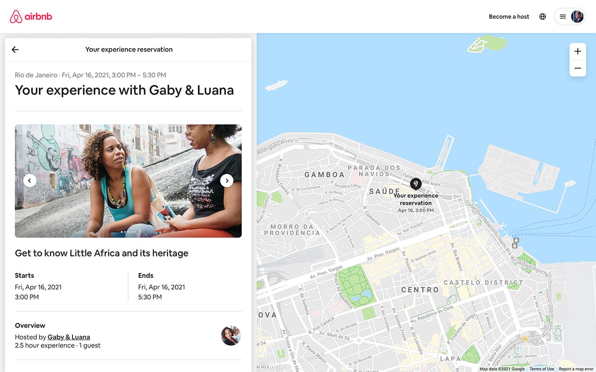 Screenshot of Airbnb experience.