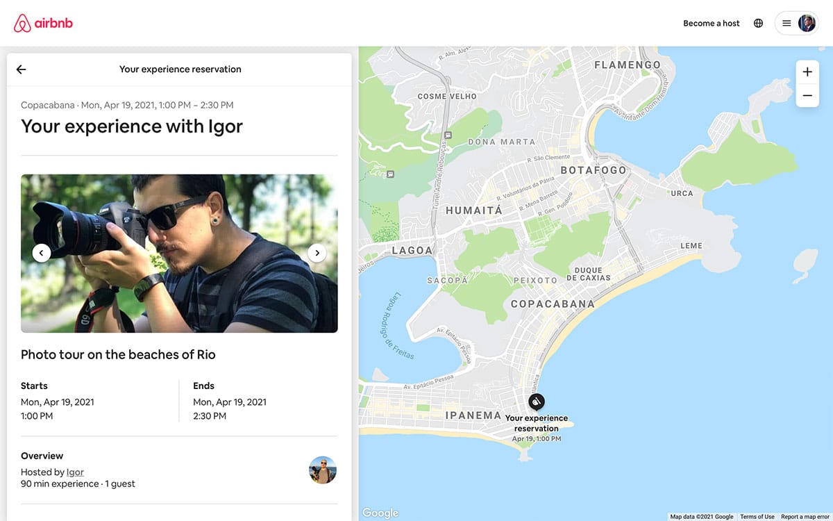 Screenshot of Airbnb experience.