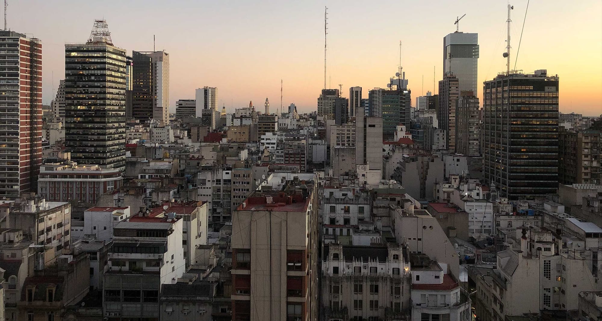 Buenos Aires skyline at dusk.