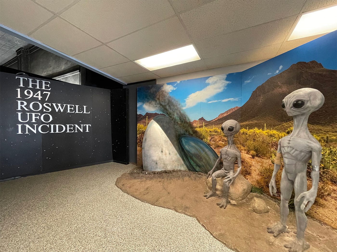 1947 Roswell UFO Incident museum exhibition.