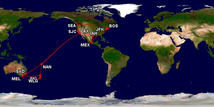 Map featuring airline flight routes plotted.