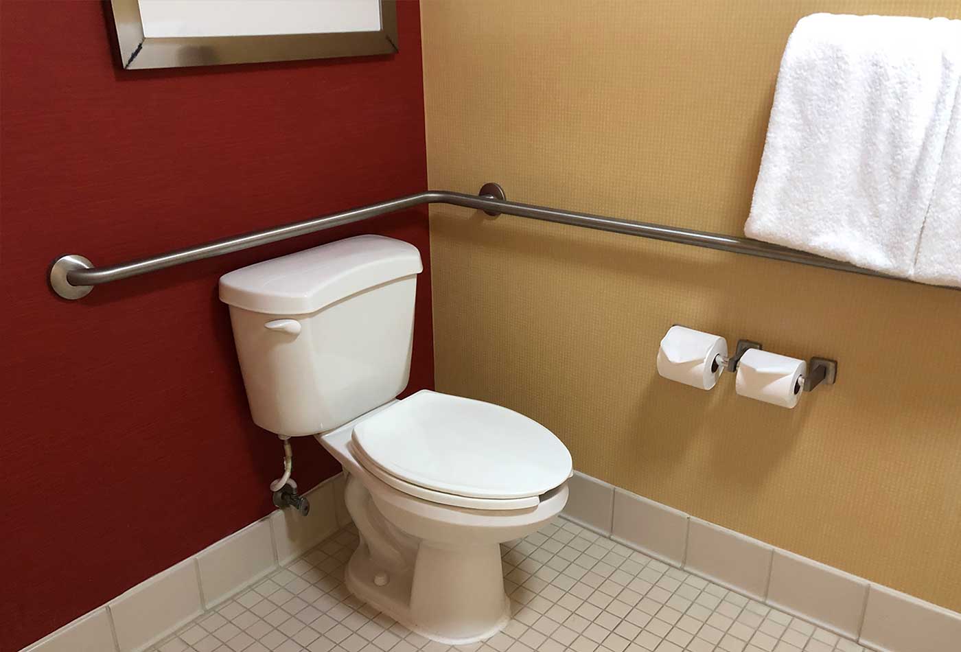 Toilet with grab bars.