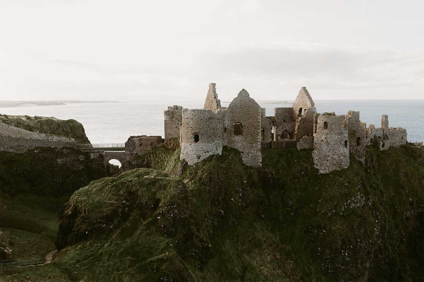 Medieval castle structure on an overcast day.