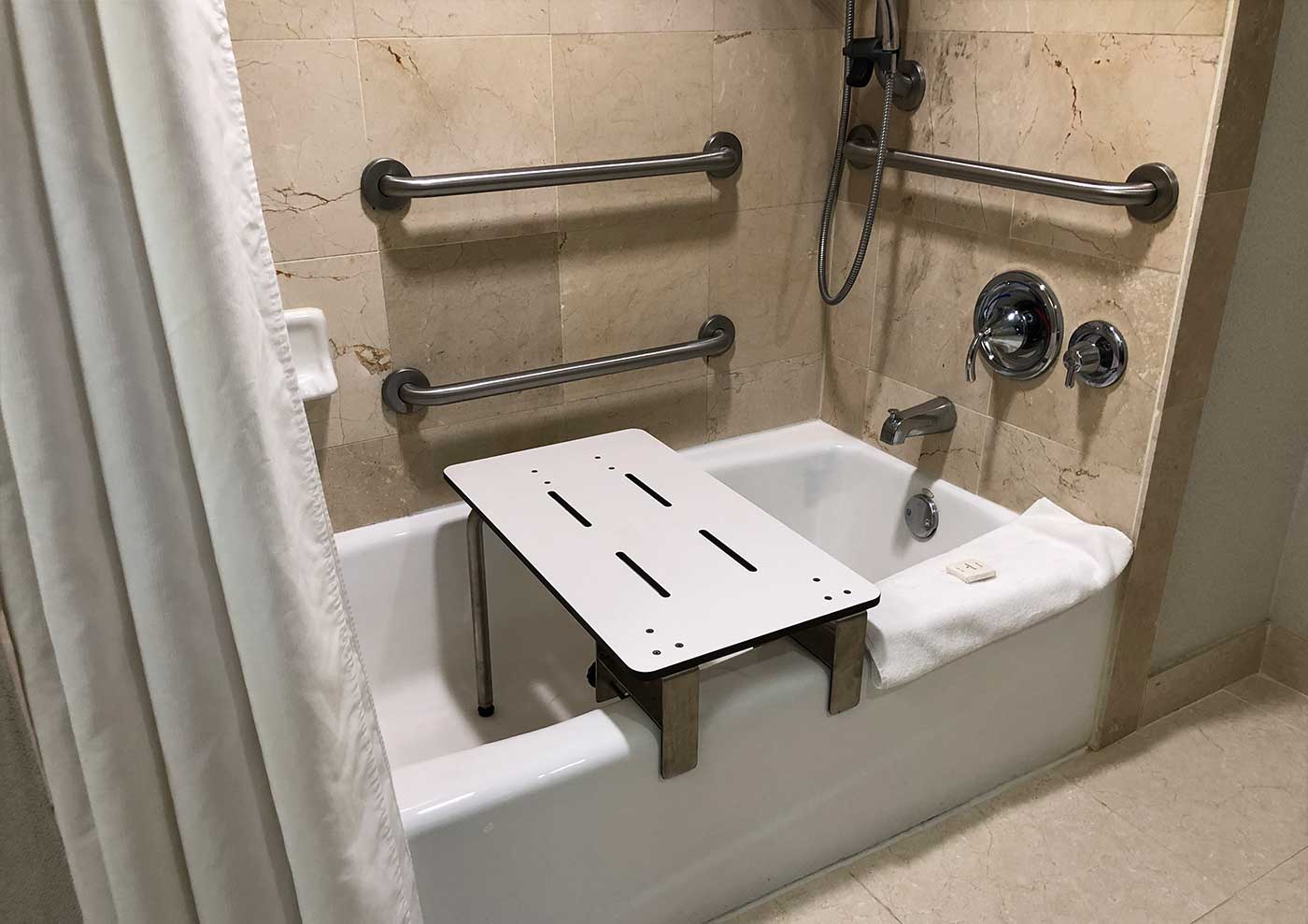 Accessible bathtub with ADA compliant seat.