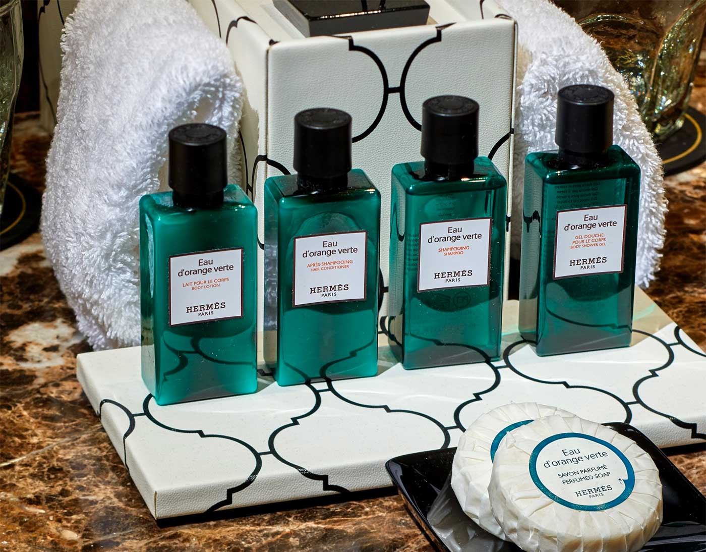 Hermes soaps and shampoo.