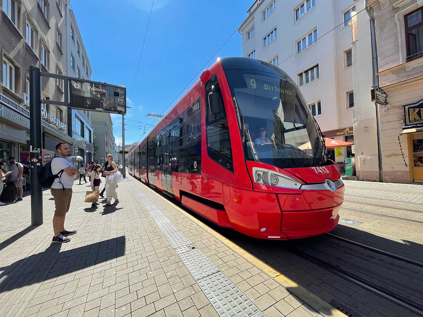 Modern tram in Bratislava.