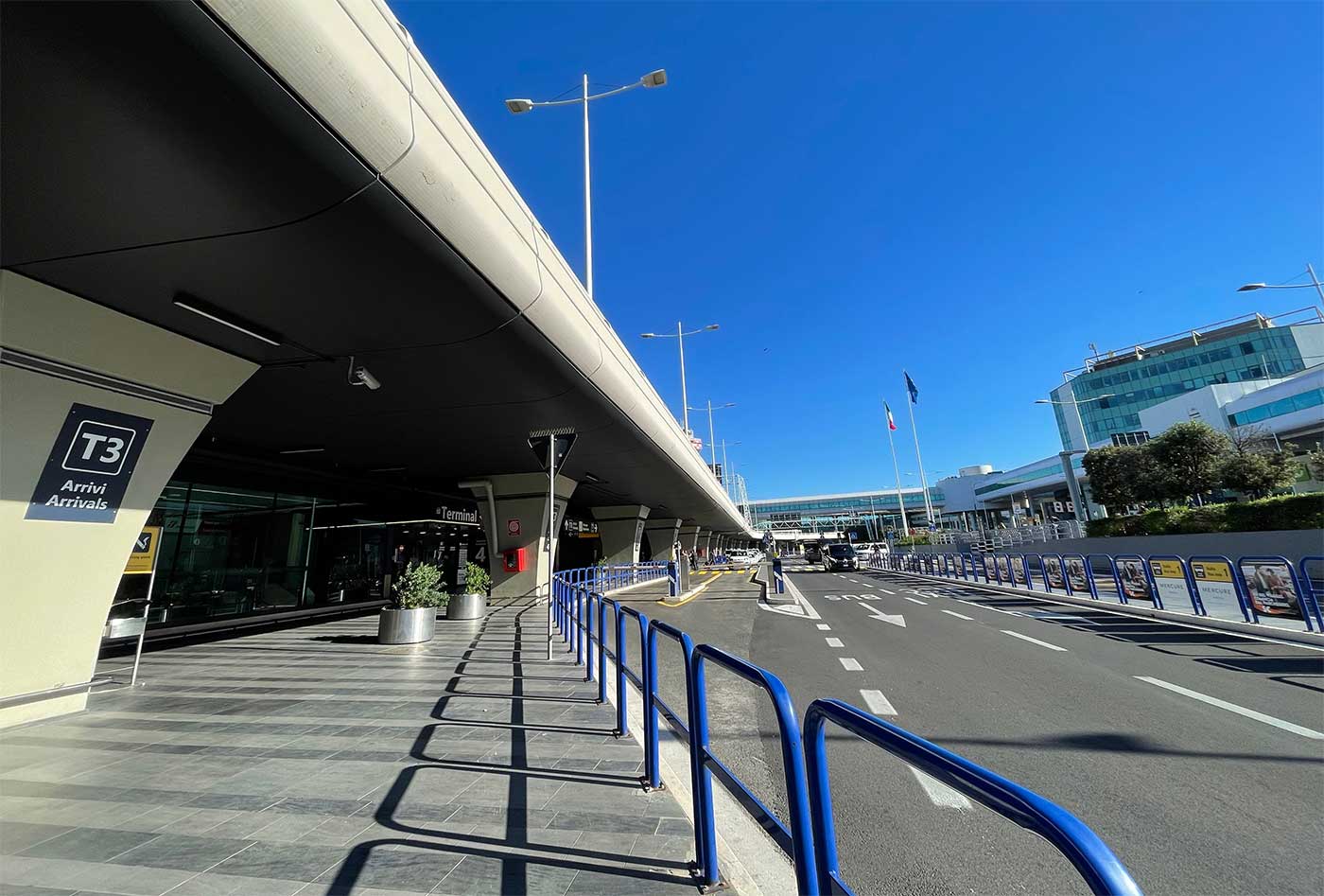 Rome Airport curbside at Terminal 3.