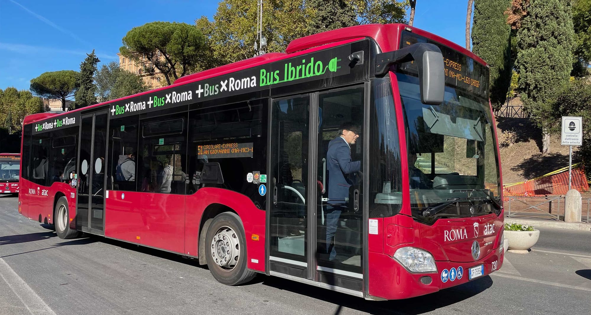 Wheelchair accessible city bus in Rome, Italy.