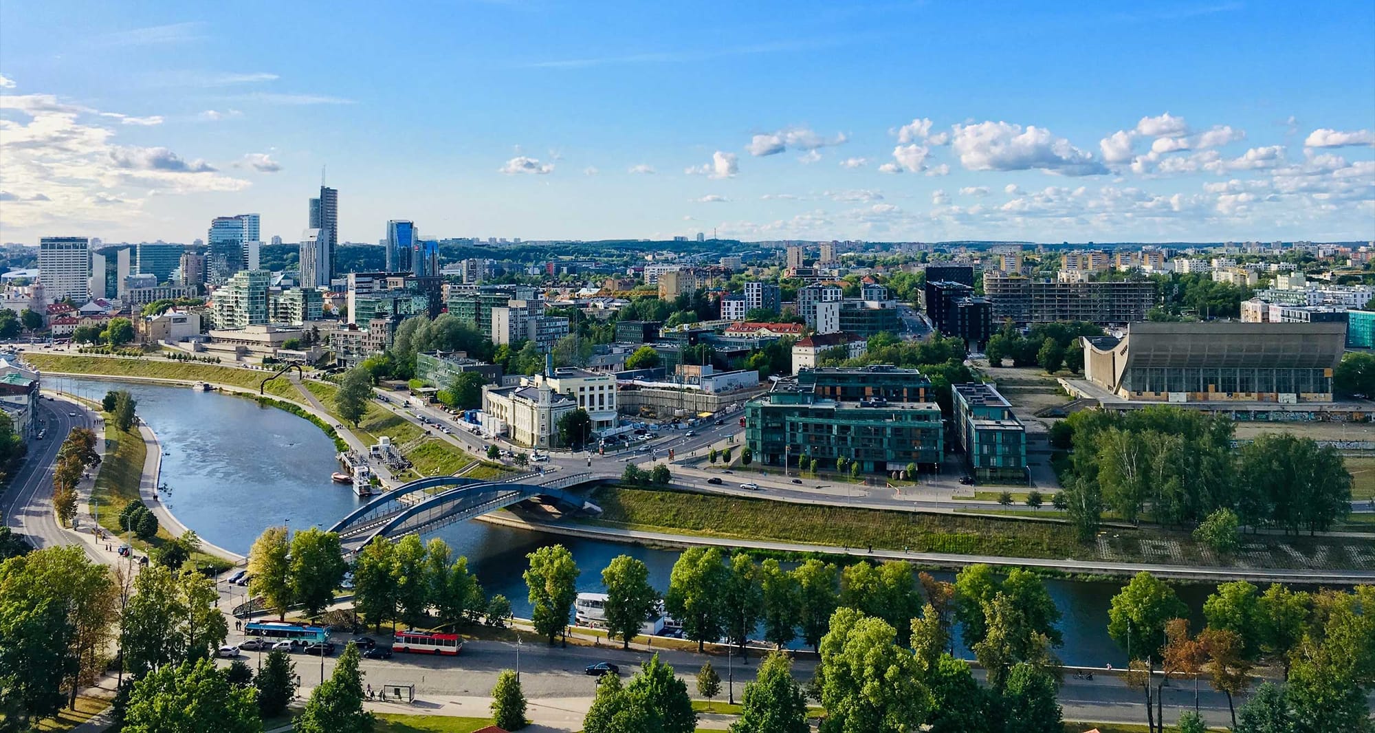 City skyline of wheelchair accessible Vilnius, Lithuania.