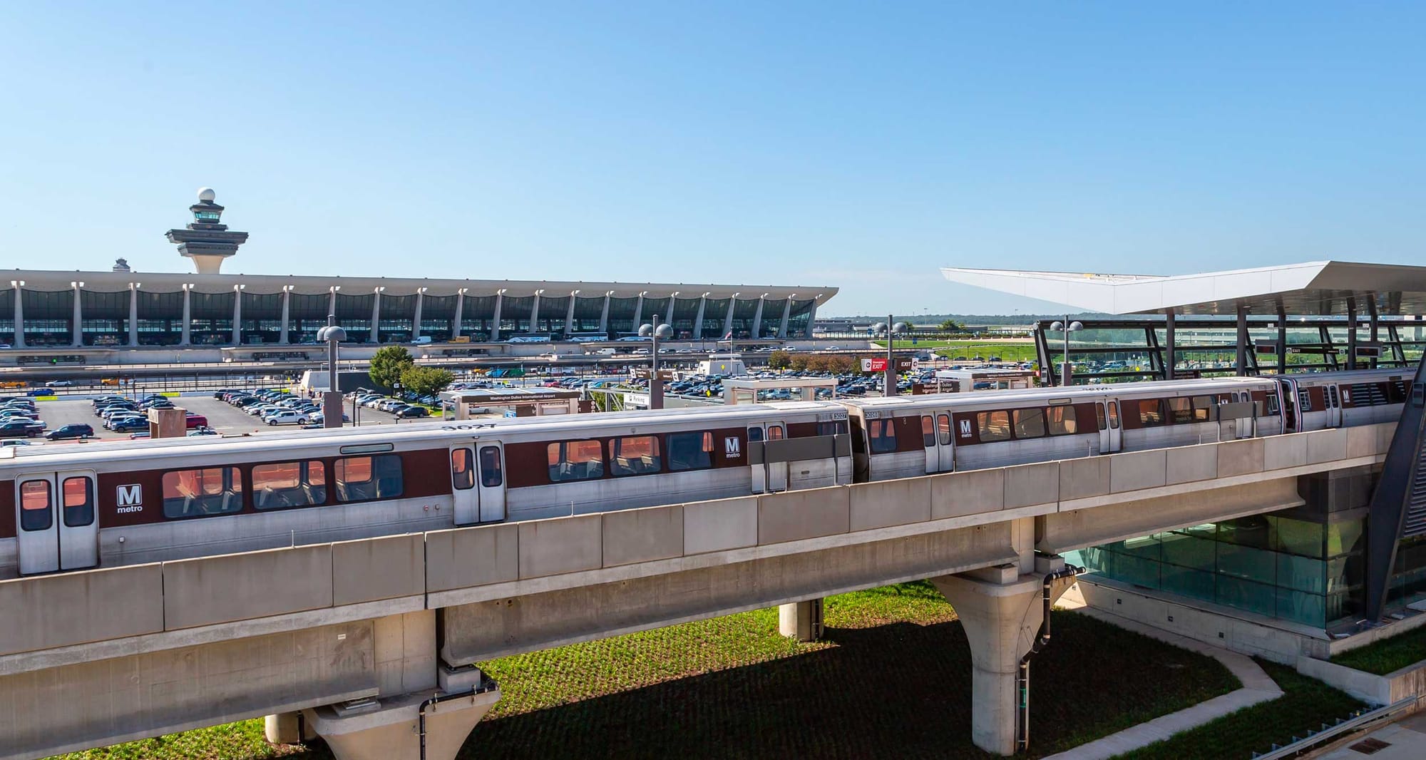 Silver Line metro train at Dulles Airport.