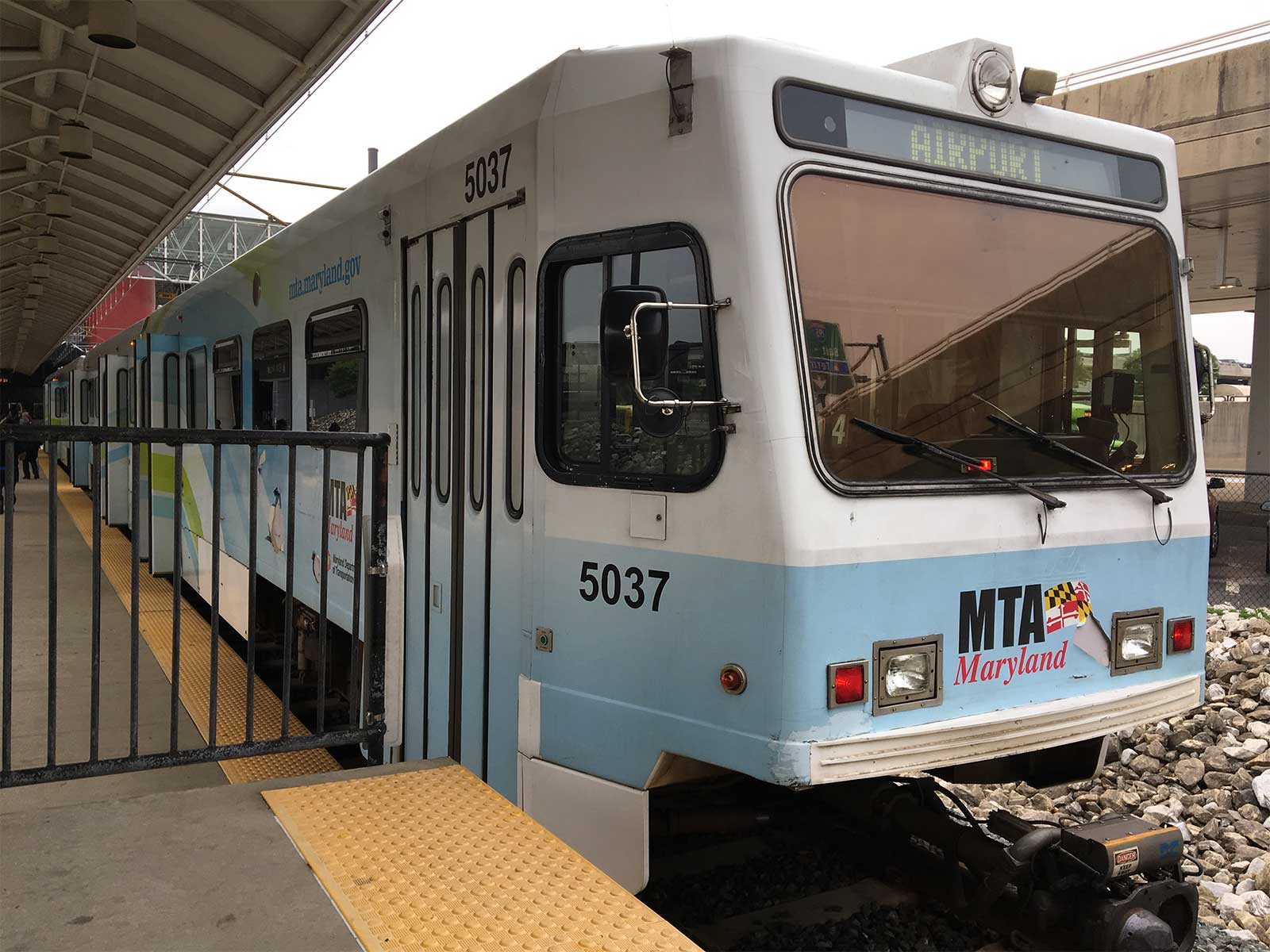 Light rail train at Baltimore Airport.