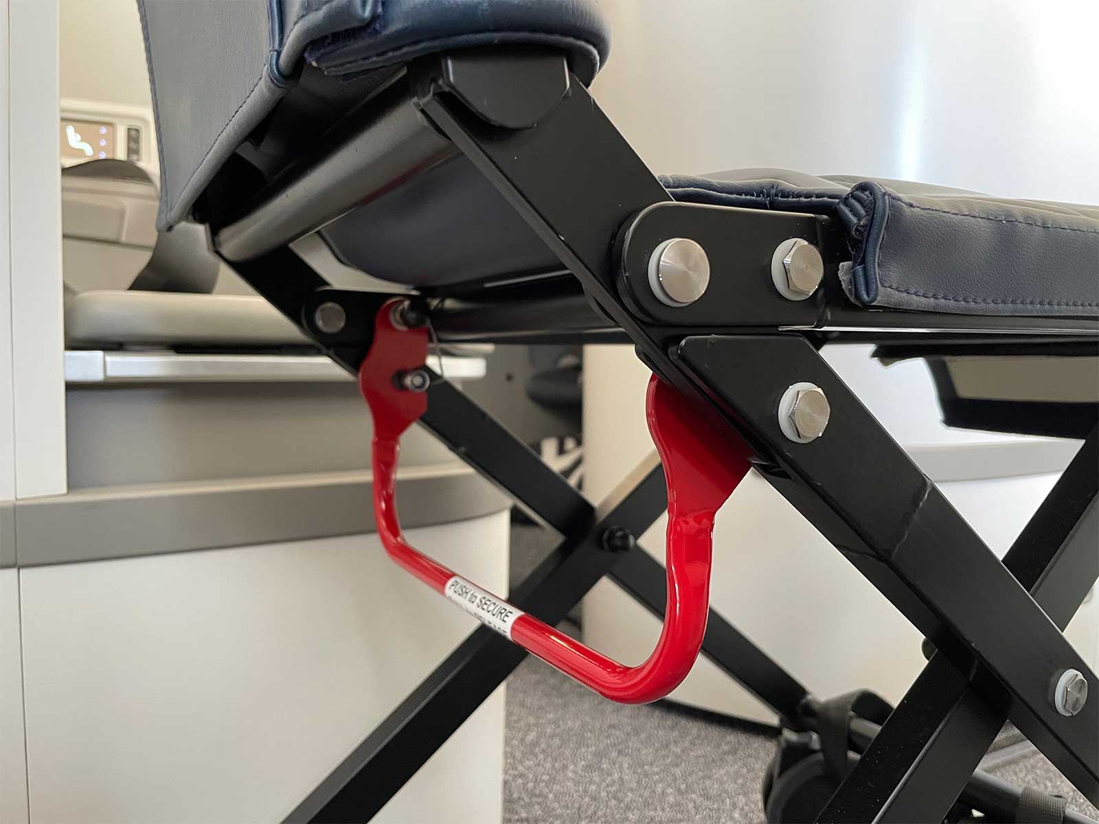 Close-up view of onboard aisle wheelchair.