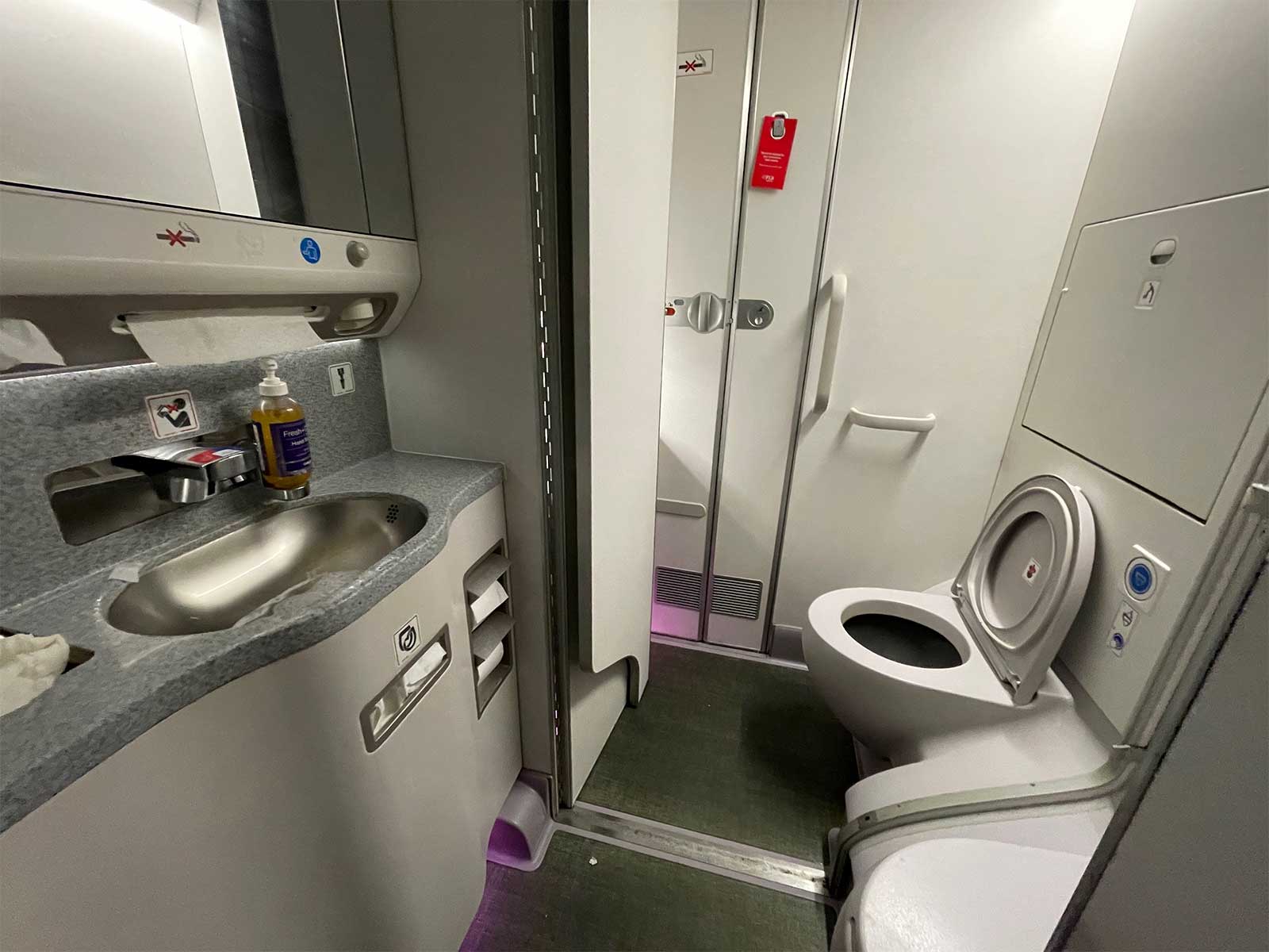 Larger airplane lavatory.