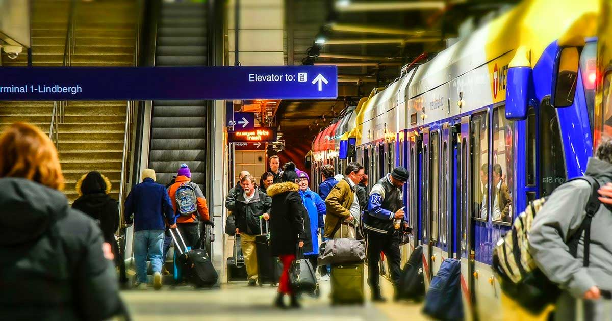 Light rail train at Minneapolis Airport station.