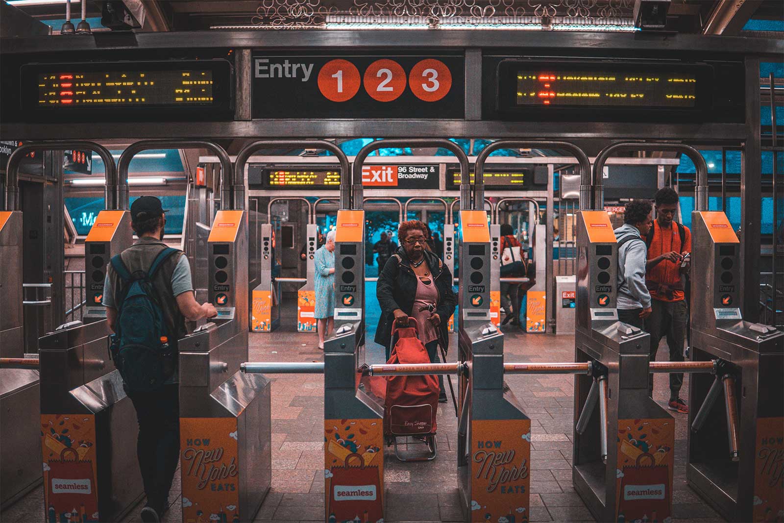 Turnstiles at New York City subway station.