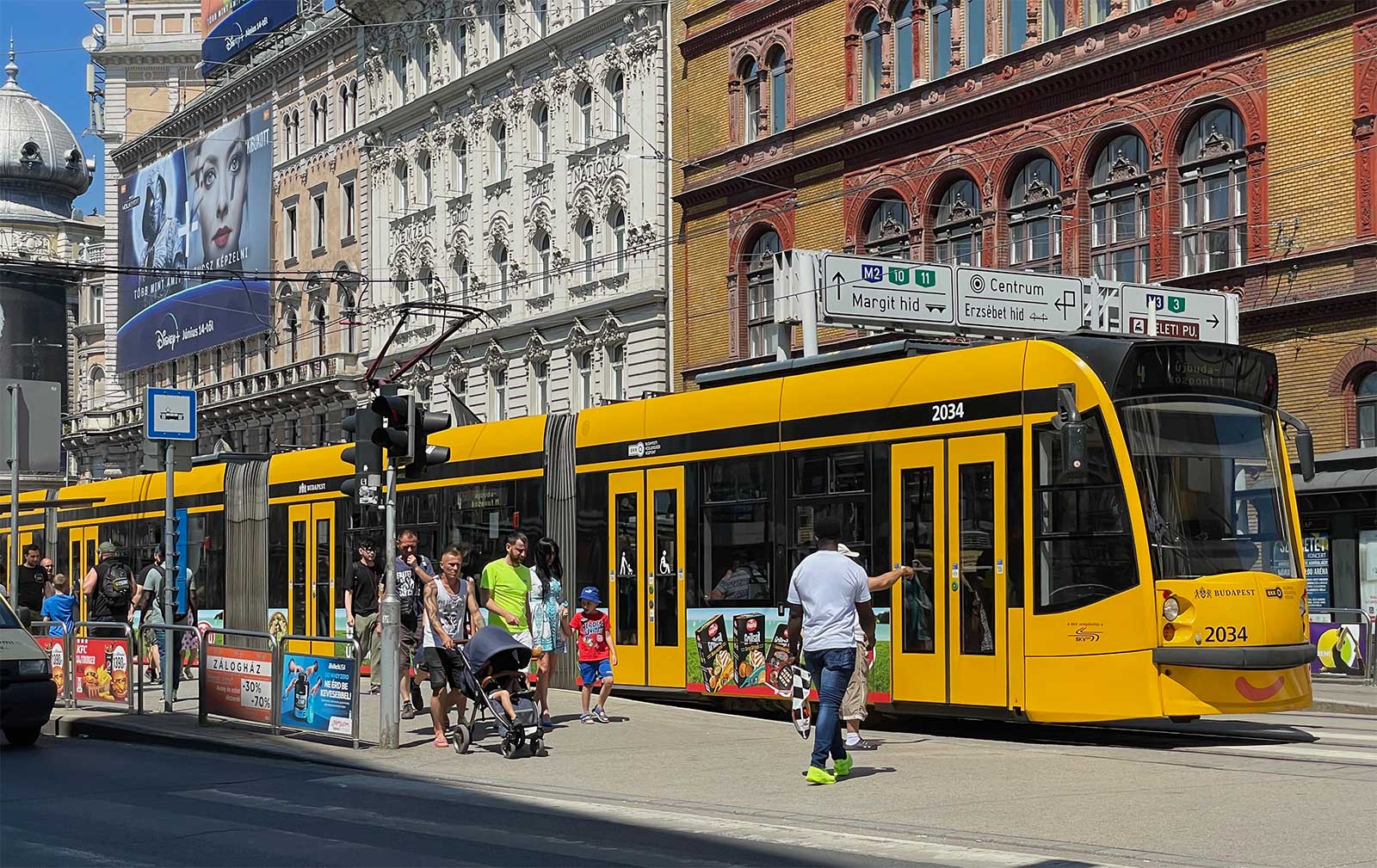 Modern low-floor tram in Budapest.