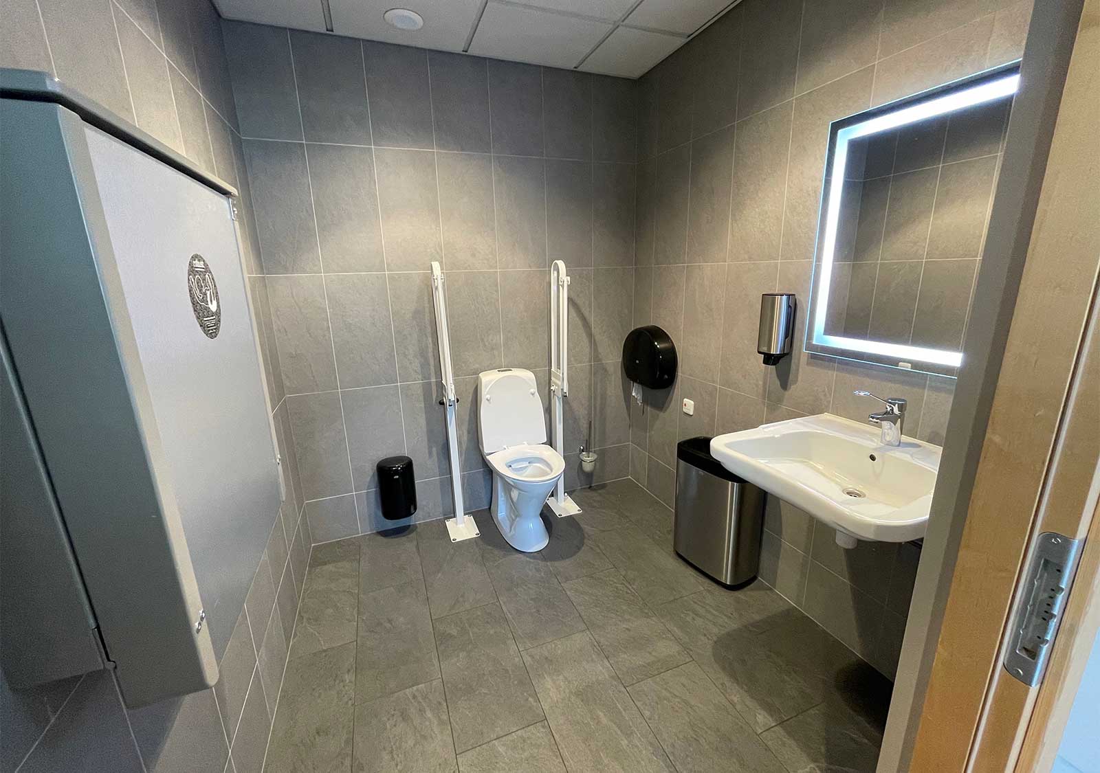 Accessible airport bathroom.