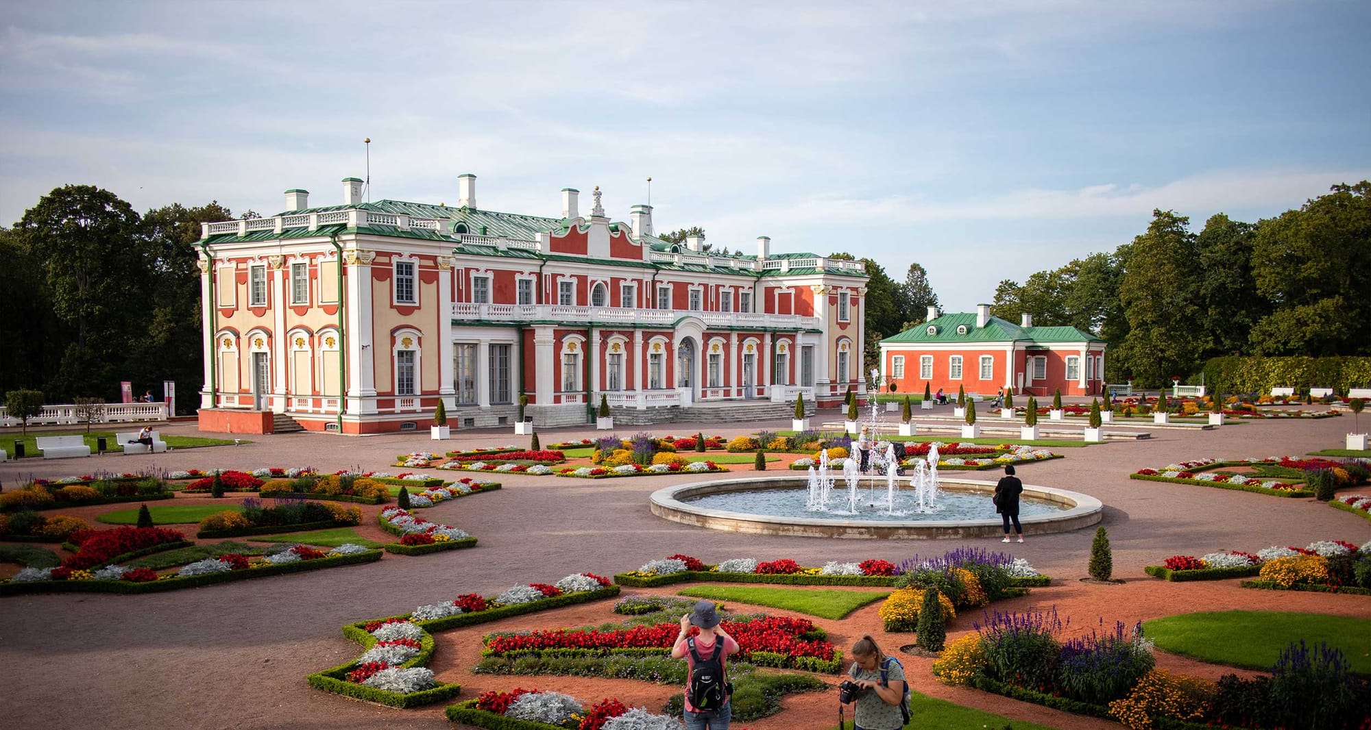 Palace with floral garden.