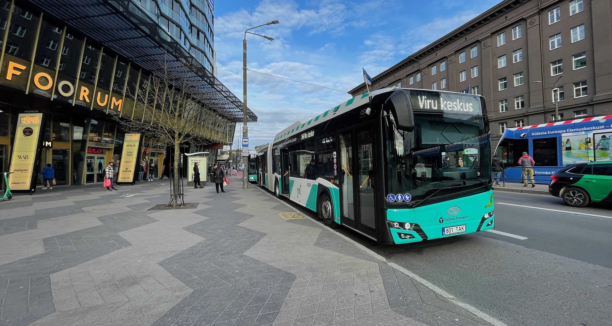 Wheelchair accessible city bus public transportation in Tallinn, Estonia.