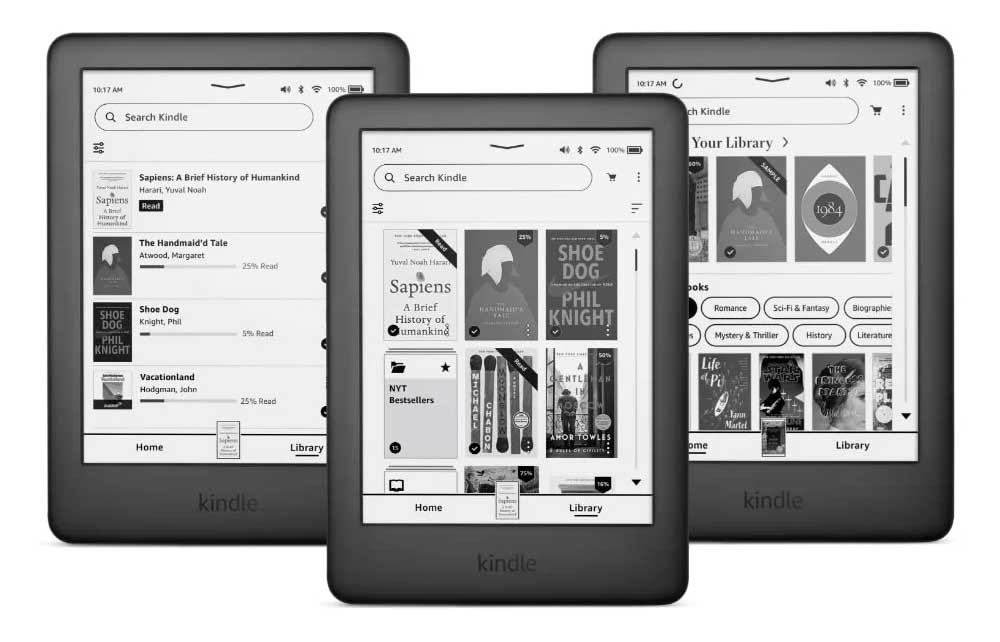 Line-up of Amazon Kindle models.