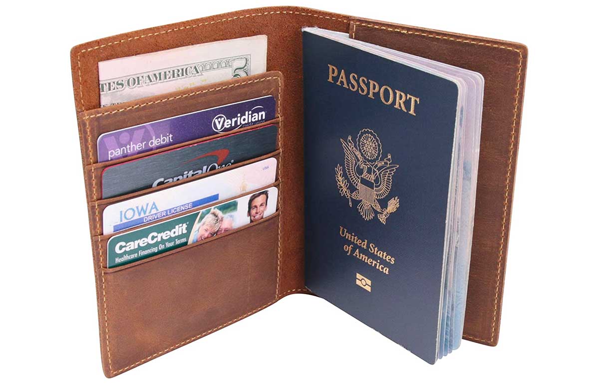 Brown leather passport holder