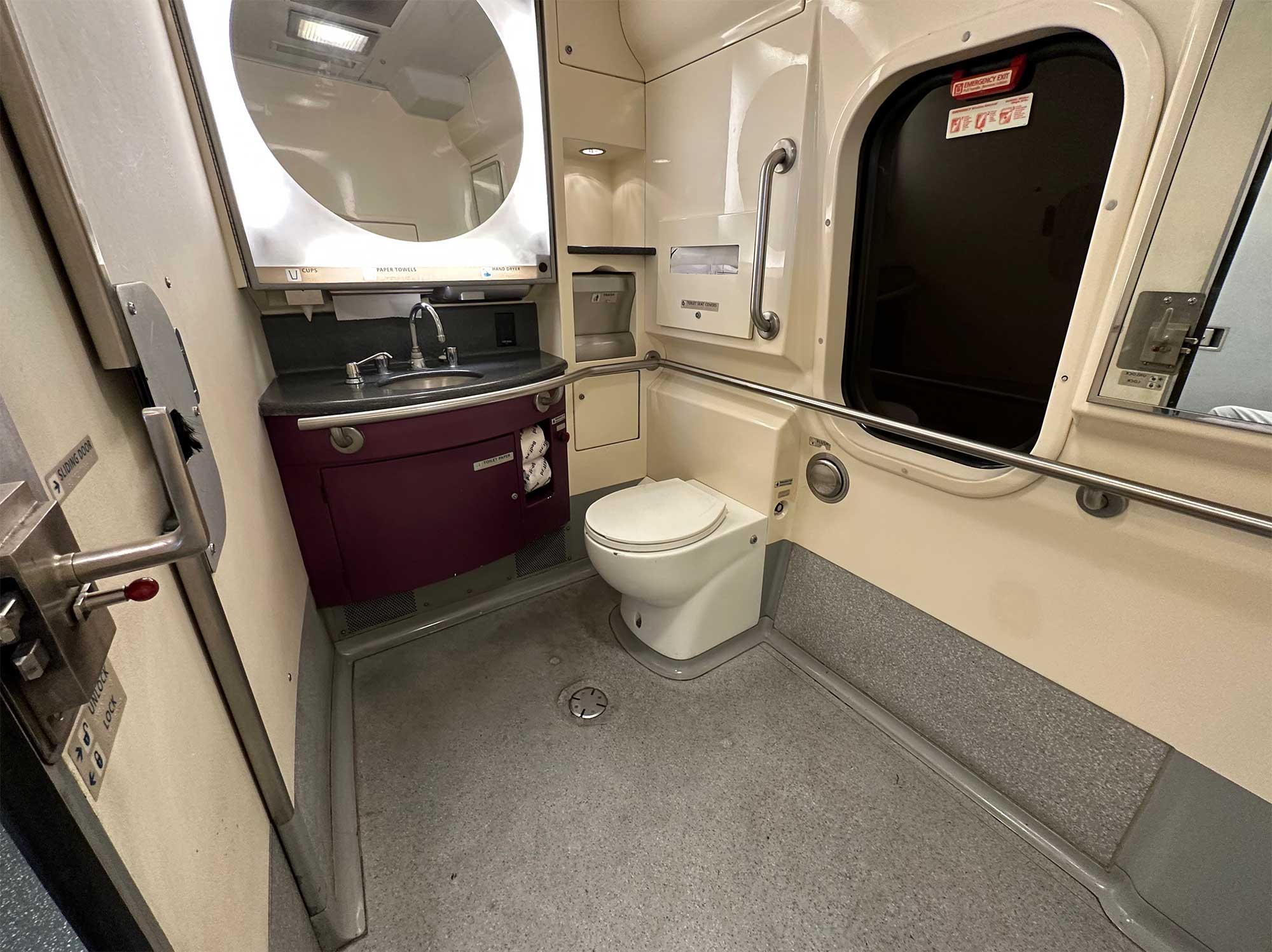 Accessible bathroom on Acela train.