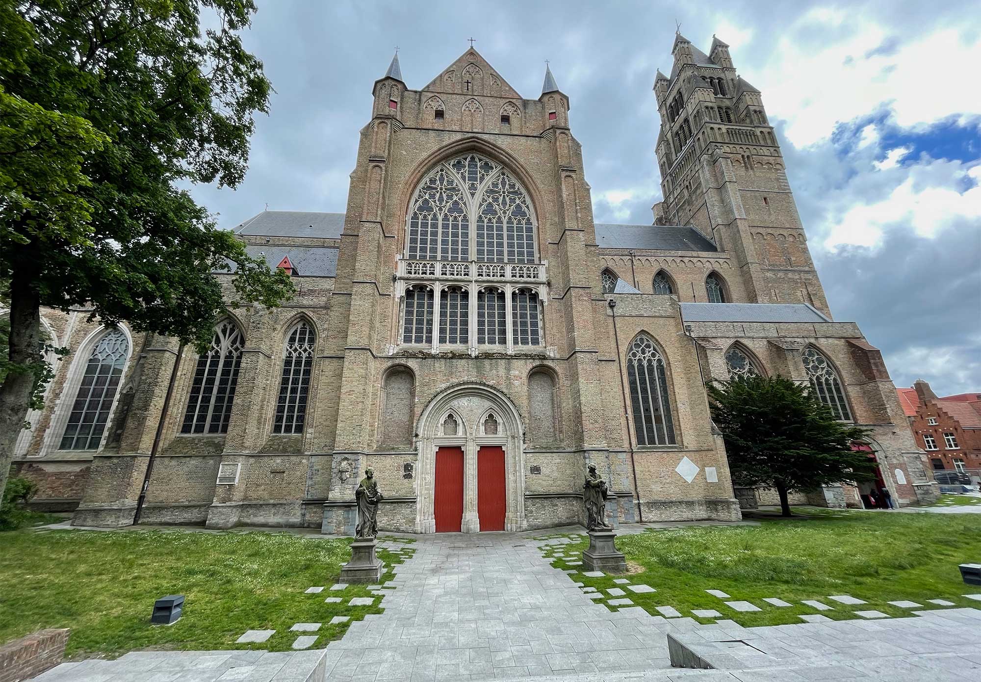 Exterior of towering gothic cathedral.