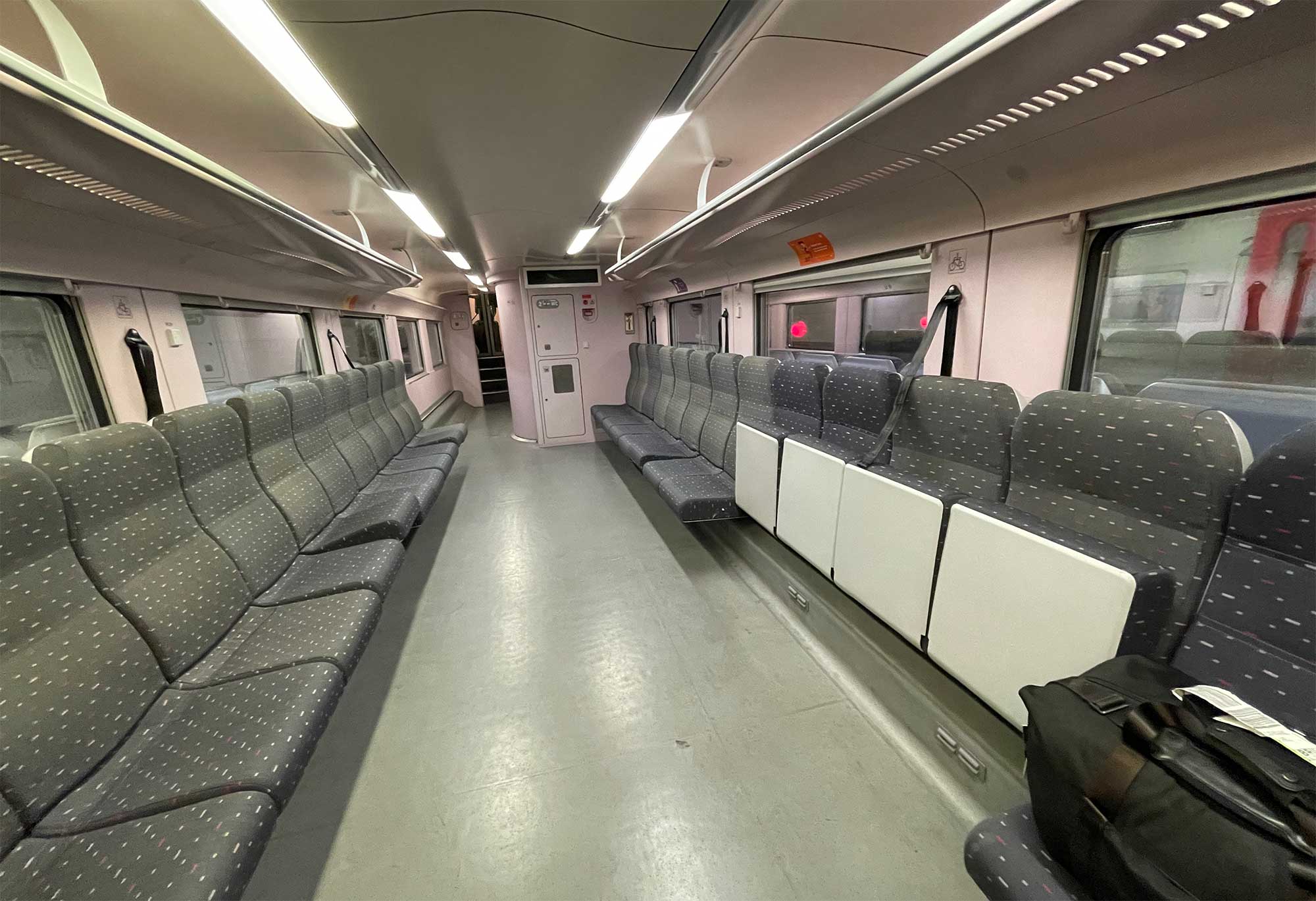 Interior of Belgium intercity train car.