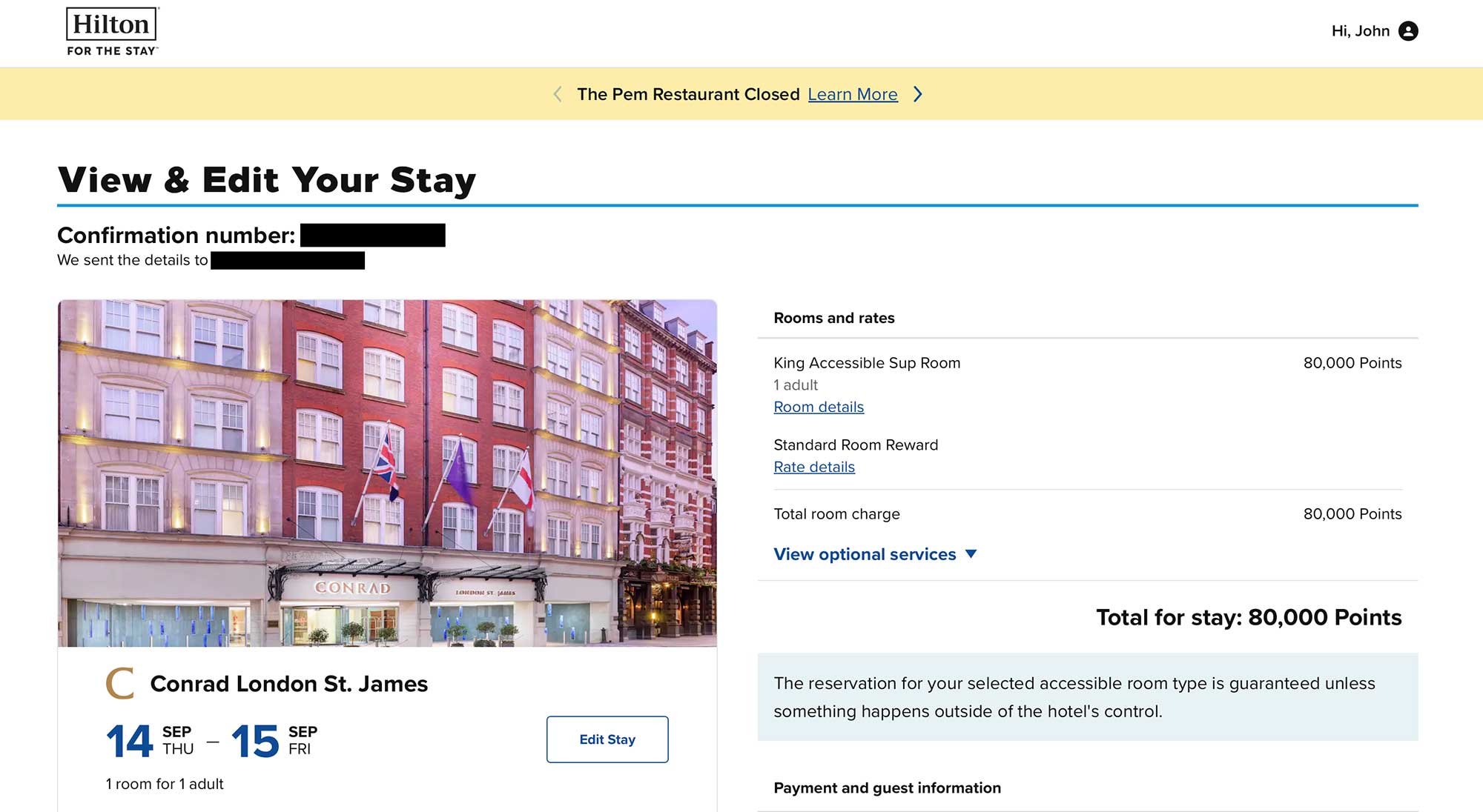 Screenshot of hotel booking confirmation.